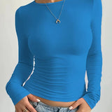 Long top | Slim fit | Round neck | Simple long sleeve shirts | Women's clothing 10