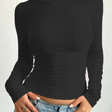 Long top | Slim fit | Round neck | Simple long sleeve shirts | Women's clothing 2