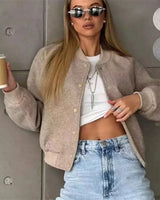 MUJER 2025 Women Jacket Cropped Bomber Jackets For Women Beige Black Tweed Jacket Woman Fashion Long Sleeve New In Short Coats 1