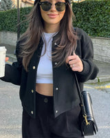 MUJER 2025 Women Jacket Cropped Bomber Jackets For Women Beige Black Tweed Jacket Woman Fashion Long Sleeve New In Short Coats 2