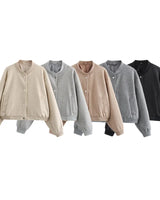 MUJER 2025 Women Jacket Cropped Bomber Jackets For Women Beige Black Tweed Jacket Woman Fashion Long Sleeve New In Short Coats 5