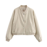 MUJER 2025 Women Jacket Cropped Bomber Jackets For Women Beige Black Tweed Jacket Woman Fashion Long Sleeve New In Short Coats 7