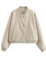 MUJER 2025 Women Jacket Cropped Bomber Jackets For Women Beige Black Tweed Jacket Woman Fashion Long Sleeve New In Short Coats 7