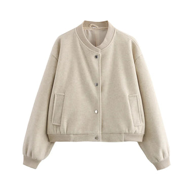 MUJER 2025 Women Jacket Cropped Bomber Jackets For Women Beige Black Tweed Jacket Woman Fashion Long Sleeve New In Short Coats 7