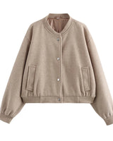 MUJER 2025 Women Jacket Cropped Bomber Jackets For Women Beige Black Tweed Jacket Woman Fashion Long Sleeve New In Short Coats 9