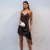 MUJER Lace Slip Mini Dress Women Satin Backless Summer Dress Woman Asymmetric Party Women's Dress Sexy Beach Dresses for Women 4