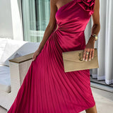 Mandy | Elegant Shoulder Pleated Dress 0