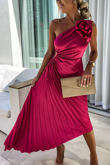 Mandy | Elegant Shoulder Pleated Dress 0