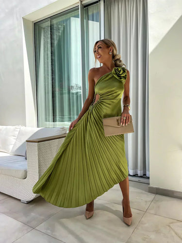 Mandy | Elegant Shoulder Pleated Dress 1