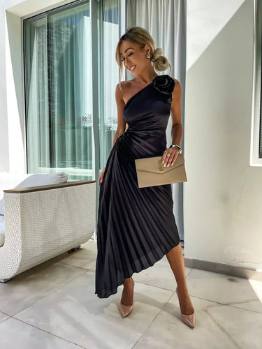 Mandy | Elegant Shoulder Pleated Dress 4