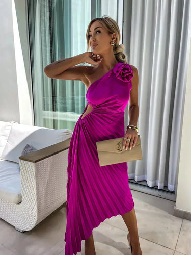 Mandy | Elegant Shoulder Pleated Dress 8