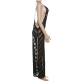 Mesh See Through Sexy Halter Party Club Maxi Split Dress Outfits Women Summer Sleeveless Backless Bodycon Long Dresses Vestido 4