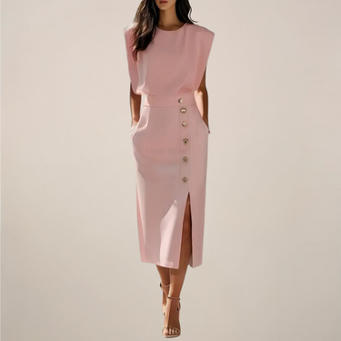 Midi Dress with Button Detail and Side Slit – Elegant Fit 3