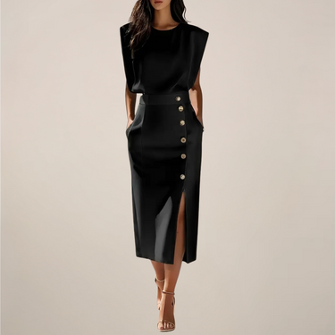 Midi Dress with Button Detail and Side Slit – Elegant Fit 4