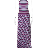 Mozision Striped Halter Print Sexy Maxi Dress For Women Off-shoulder Sleeveless Backless Lace-up Patchwork Fashion Holiday Dress 5