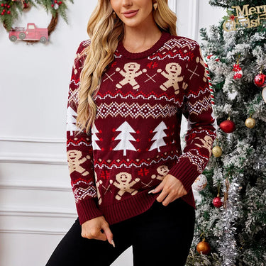 New Winter 2025 Christmas Women's Sweater Jacquard Print Full Sleeve O Neck Casual Soft Knitwear Merry Xmas Female Pullover Top 0