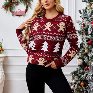 New Winter 2025 Christmas Women's Sweater Jacquard Print Full Sleeve O Neck Casual Soft Knitwear Merry Xmas Female Pullover Top 2