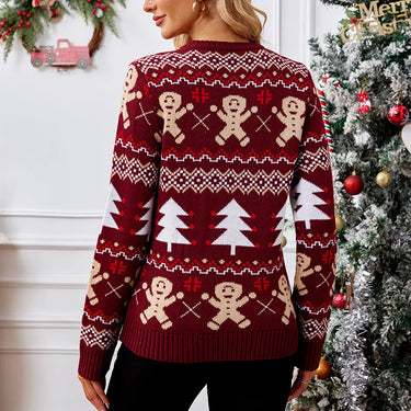 New Winter 2025 Christmas Women's Sweater Jacquard Print Full Sleeve O Neck Casual Soft Knitwear Merry Xmas Female Pullover Top 3