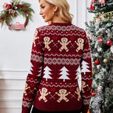 New Winter 2025 Christmas Women's Sweater Jacquard Print Full Sleeve O Neck Casual Soft Knitwear Merry Xmas Female Pullover Top 5