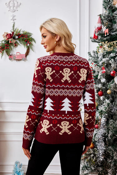 New Winter 2025 Christmas Women's Sweater Jacquard Print Full Sleeve O Neck Casual Soft Knitwear Merry Xmas Female Pullover Top 5