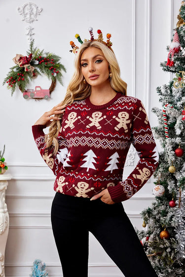 New Winter 2025 Christmas Women's Sweater Jacquard Print Full Sleeve O Neck Casual Soft Knitwear Merry Xmas Female Pullover Top 6