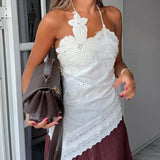 New Women Embroidery Halter Fashion Elegant Crop Tie Top Woman 2025 Sleeveless Backless Short Tops Women Sexy Elegant Party Top 0