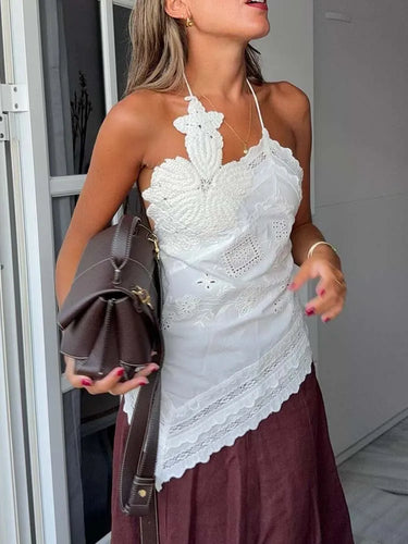 New Women Embroidery Halter Fashion Elegant Crop Tie Top Woman 2025 Sleeveless Backless Short Tops Women Sexy Elegant Party Top 0
