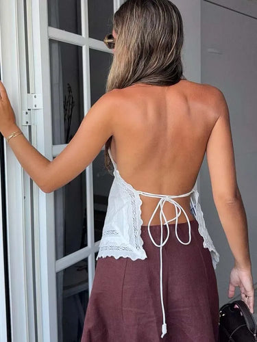 New Women Embroidery Halter Fashion Elegant Crop Tie Top Woman 2025 Sleeveless Backless Short Tops Women Sexy Elegant Party Top 1