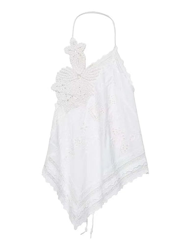 New Women Embroidery Halter Fashion Elegant Crop Tie Top Woman 2025 Sleeveless Backless Short Tops Women Sexy Elegant Party Top 2