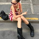 Nibber Striped Print Dress Women Low-Neck Sleeveless Skinny High Street Summer Fashion Simple Classic Sexy Midnight Mini Bodycon 6