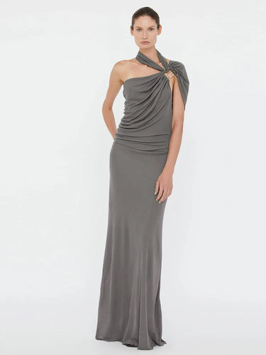 Nibber Temperament Hollow Irregular Dress Women Side Metal Buckle Backless Ruched Sleeveless Skinny Stretch Simple Maxi Bodycon 2