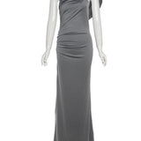Nibber Temperament Hollow Irregular Dress Women Side Metal Buckle Backless Ruched Sleeveless Skinny Stretch Simple Maxi Bodycon 5