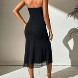 Off Shoulder Bodycon Midi Dress – Strapless Bandeau Formal Dress for Wedding Guests and Cocktail Parties, Comfortable Elastic Fabric 4