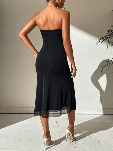 Off Shoulder Bodycon Midi Dress – Strapless Bandeau Formal Dress for Wedding Guests and Cocktail Parties, Comfortable Elastic Fabric 4