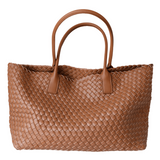 Olyndra | Tan Woven Leather Tote Bag – Effortless & Stylish 0