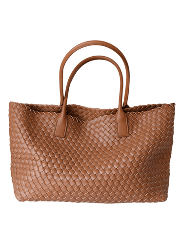 Olyndra | Tan Woven Leather Tote Bag – Effortless & Stylish 0