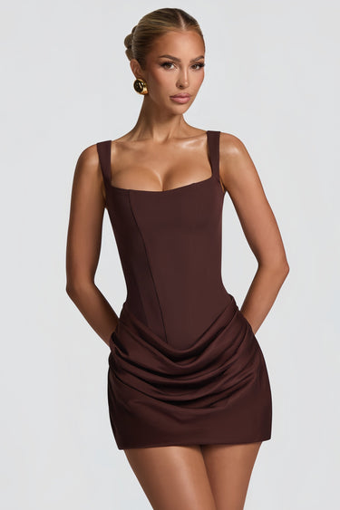 Paulette Brown Ruched Bodycon Mini Dress 3