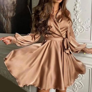 Pauline | Satin dress - Long-sleeved ruffles 0