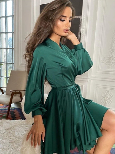 Pauline | Satin dress - Long-sleeved ruffles 5