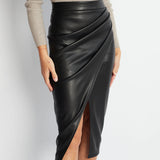 Pleated Split Leather Skirt 0