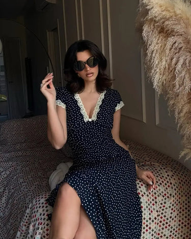 Polka Dot Midi Dress for Women – Lightweight Summer Dress with V-Neck and Short Sleeves, Casual Wear 2