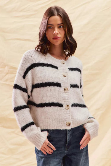 Polly | Women's Striped Button-Down Winter Cardigan 0