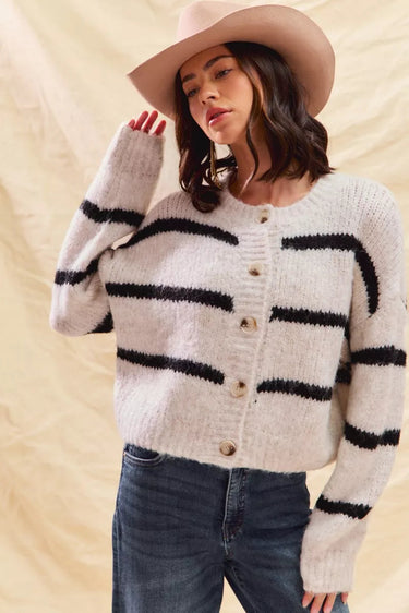 Polly | Women's Striped Button-Down Winter Cardigan 2