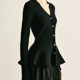 Ribbed Panel Bud Waist Button Knit Top 1