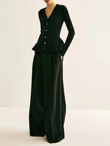 Ribbed Panel Bud Waist Button Knit Top 3