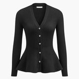 Ribbed Panel Bud Waist Button Knit Top 4
