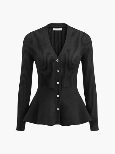 Ribbed Panel Bud Waist Button Knit Top 4