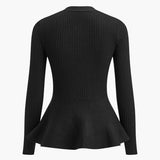 Ribbed Panel Bud Waist Button Knit Top 5