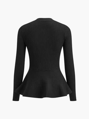 Ribbed Panel Bud Waist Button Knit Top 5