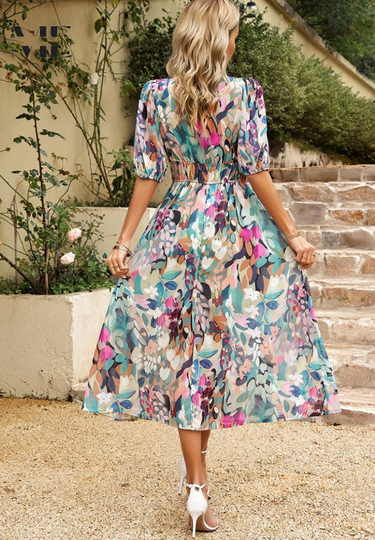 Roxanne | Elegant Floral Midi Dress with Puff Sleeves 2